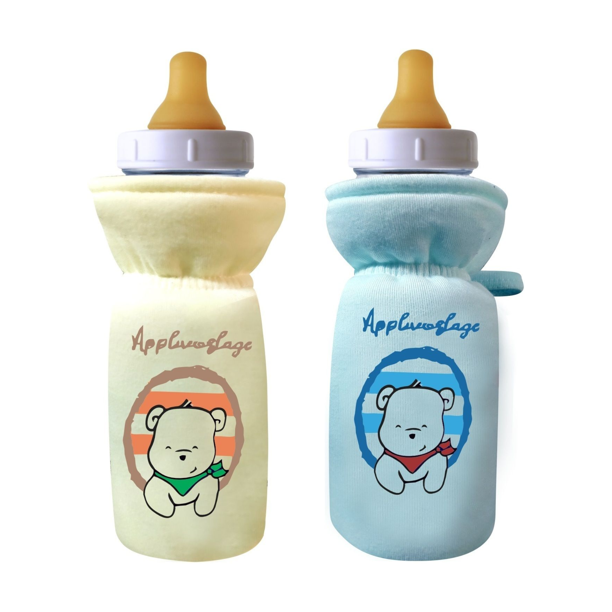 Stretchable Baby Feeding Bottle Cover Yellow-Blue 